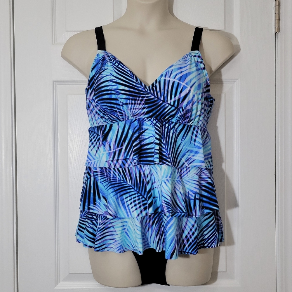 NWT Swim Solutions Leaf It Alone Tiered Fauxkini One-Piece Swimsuit Plus 18 - Picture 4 of 8